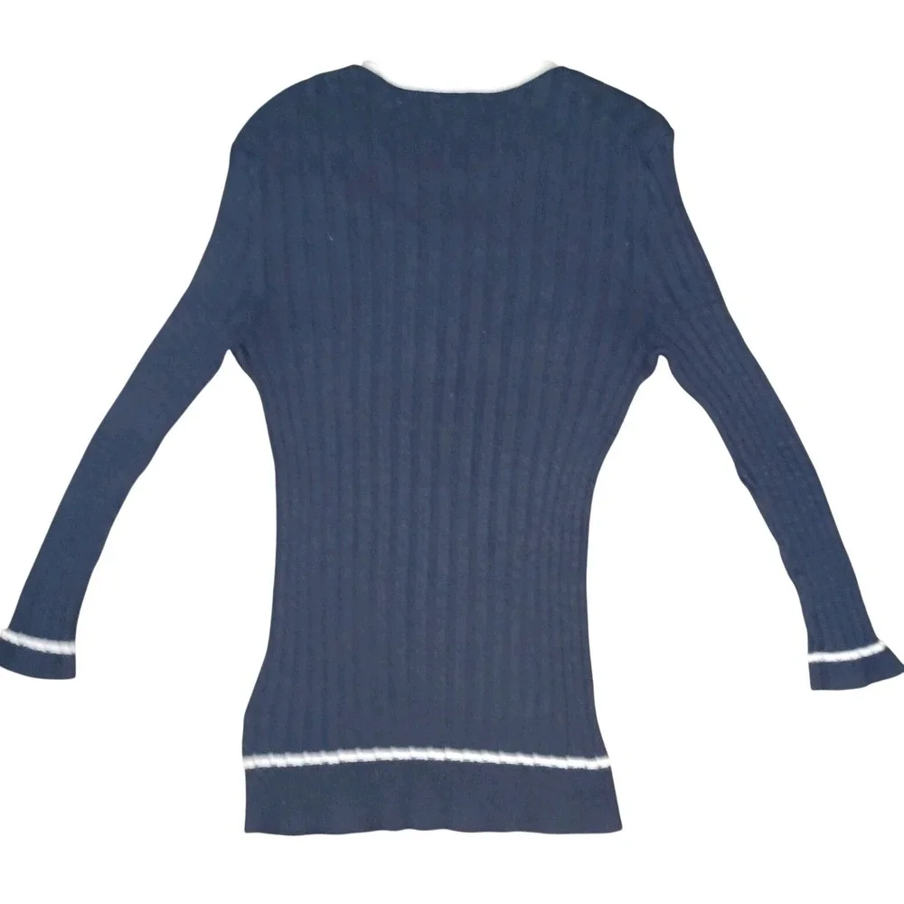Brooks Brothers Women Sweater Size Med Navy‎ White Round Neck Stretch Nautical